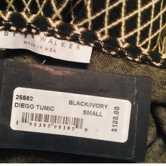 Bryn Walker Diego Diamond Jacquard Bell Sleeve Black Ivory Print Tunic Top Small - Picture 4 of 5